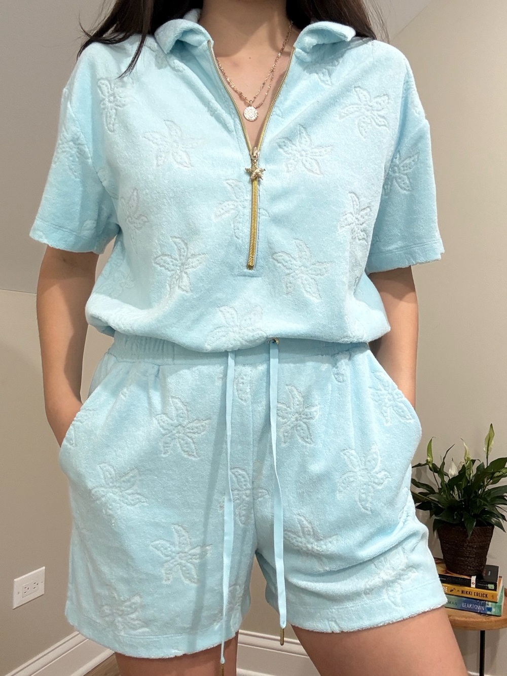 ✨💙 New with tags Lilly Pulitzer Beach Cover up Light Blue Terry Zip Romper